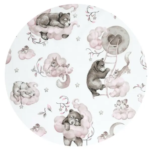 Aparatoare pentru patut Qmini, tip rulou, cu husa detasabila, lungime 180 cm, din bumbac, Teddy Bear and Friends Pink