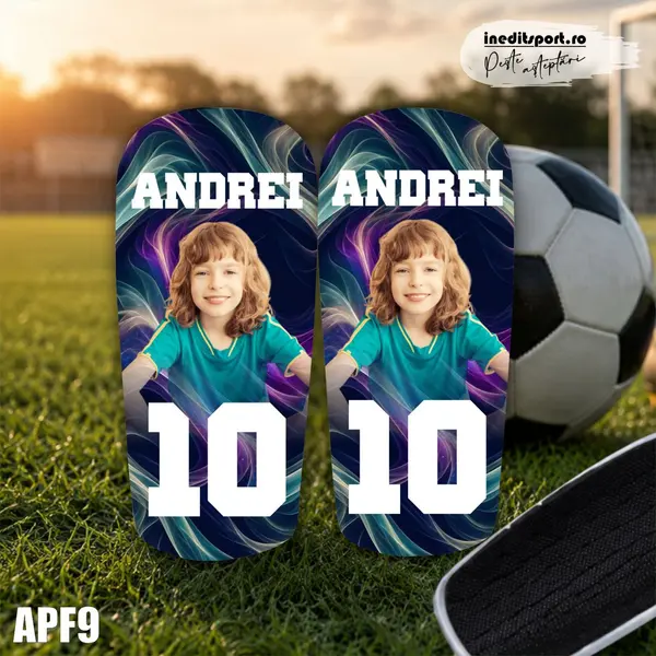 Aparatori de fotbal personalizate cu fotografie nume si numar - APF9 L (19x12cm)