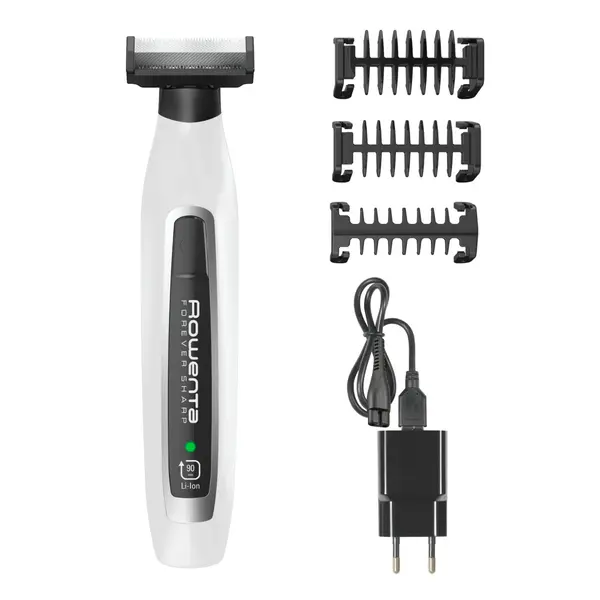 Aparatul hibrid de tuns conturat și bărbierit Rowenta Forever Sharp TN6010F5 wet&dry lame inox cu tehnologie cu autoascutire 3 piepteni negru/