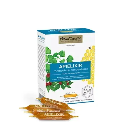 Apielixir memorie si concentrare, 20 fiole x 10 ml – Albina Carpatina