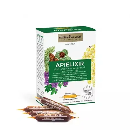 Apielixir Sanatatea Cailor Respiratorii, 20 fiole x 10 ml – Albina Carpatina