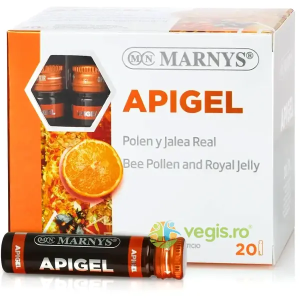 Apigel - Laptisor de Matca + Polen de Albine pentru Reducerea Oboselii, Energie, Imunitate si Reglare Apetit 20 fiole