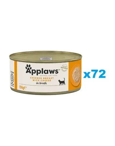 APPLAWS Cat Adult Chicken Breast with Cheese in Broth 72x156 g piept pui cu branza, hrana pisica