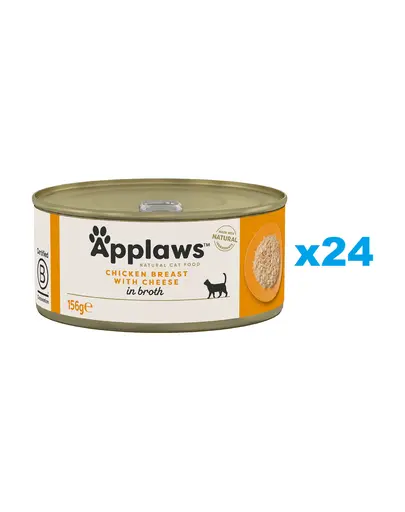 APPLAWS Cat Adult Chicken Breast with Cheese in Broth hrana umeda pisici 24x156 g piept pui si branza