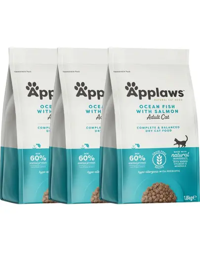 APPLAWS Cat Adult ocean fish and salmon 5,4 kg (3x1,8 kg) Hrana peste oceanic cu somon pentru pisici adulte