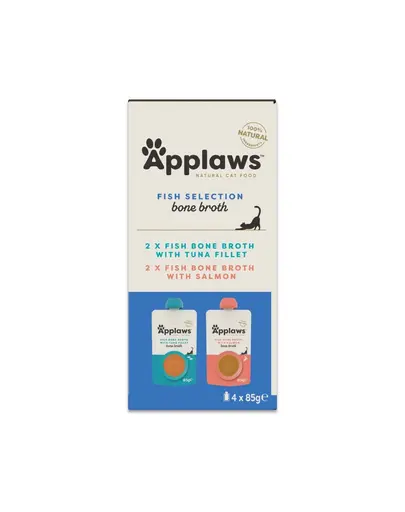 APPLAWS Hrană umedă pentru pisici, pachet multipack 4 x 85 g, mix de pește în supă cu oase de pește
