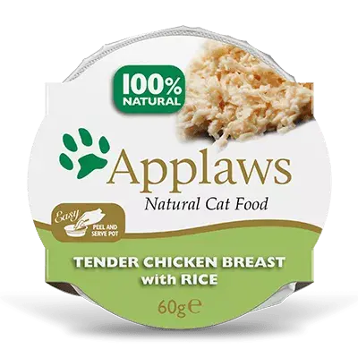 APPLAWS, Piept Pui și Orez, bol hrană umedă pisici, (în supă), 60g 60g