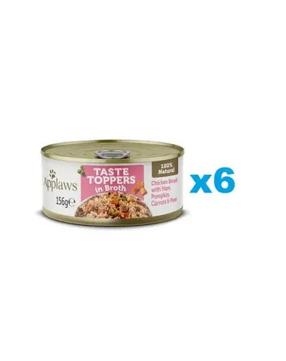 APPLAWS Taste Toppers Conserve hrana pentru caini, cu piept de pui, sunca si dovleac in sos 6x156 g
