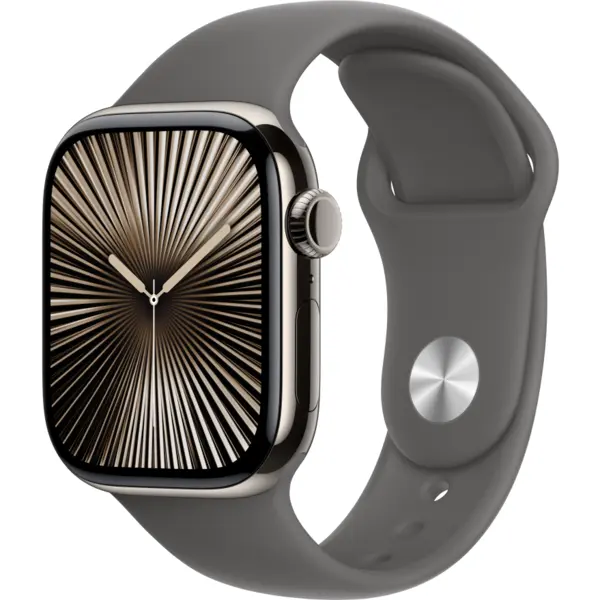 Apple Apple Watch 10, GPS, Cellular, Carcasa Natural Titanium 42mm, Stone Grey Sport Band - S/M