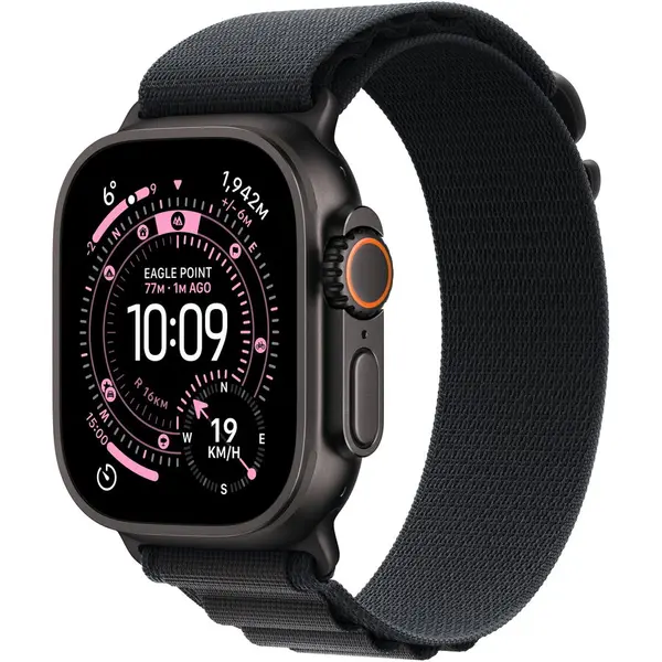 Apple Apple Watch Ultra 3, GPS + Cellular, Carcasa Black Titanium 49mm, Black Alpine Loop - Large