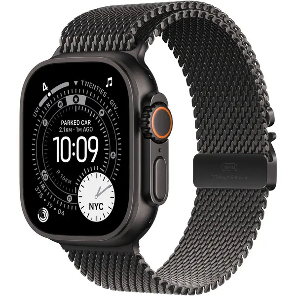 Apple Apple Watch Ultra 3, GPS + Cellular, Carcasa Black Titanium 49mm, Black Titanium Milanese Loop - Medium