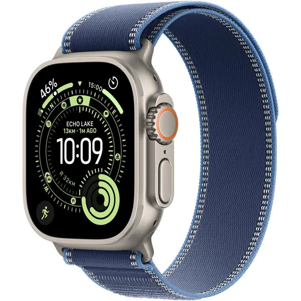 Apple Apple Watch Ultra 3, GPS + Cellular, Carcasa Natural Titanium 49mm, Blue/Bright Blue Trail Loop - M/L