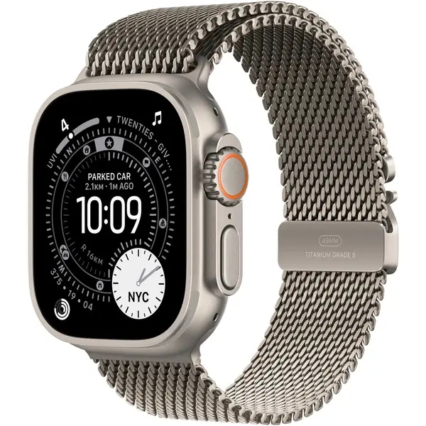 Apple Apple Watch Ultra 3, GPS + Cellular, Carcasa Natural Titanium 49mm, Natural Titanium Milanese Loop - Medium