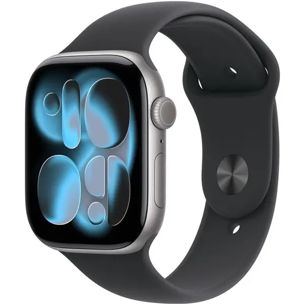 Apple Ceas inteligent Apple Series 11, GPS, 42mm,Carcasa din aluminiu Gri spatial, Curea Negra sport, masura M/L