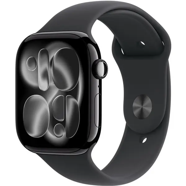 Apple Ceas inteligent Apple Watch Series 11, GPS, 46mm, Carcasa din aluminiu negru intens, Curea sport Neagra, masura S/M