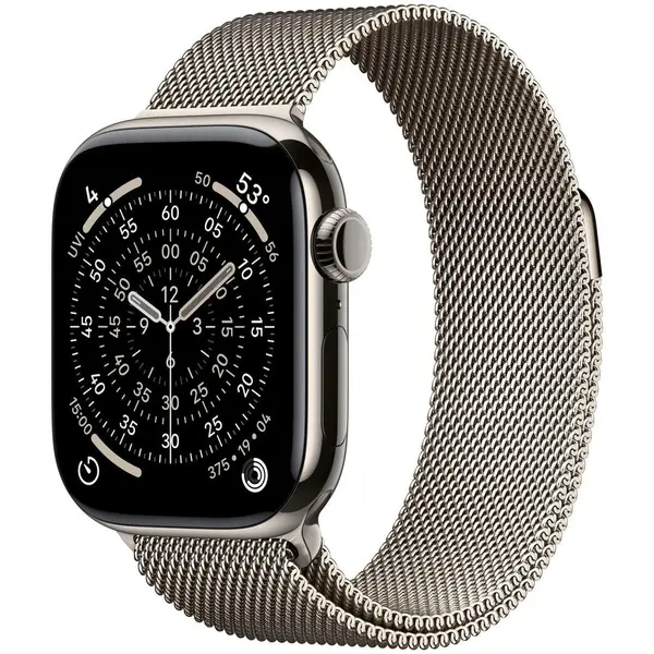 Apple Ceas inteligent Apple Watch Series 11, GPS + Cellular, 42mm, Carcasa din titan natural, Curea Bucla milaneza, Argintiu