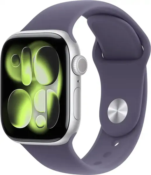 Apple Watch Series 11 GPS+Cellular 42mm Aluminum Case with Purple Fog Sport Band - S M - Silver