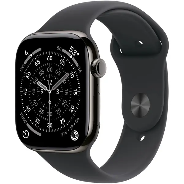 Apple Watch Series 11, GPS + Cellular, 42mm, Slate Titanium Case, Black Sport Band, S/M