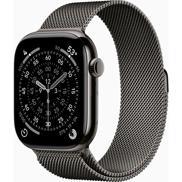 Apple Watch Series 11, GPS + Cellular, 46mm, Slate Titanium Case, Slate Milanese Loop, S/M