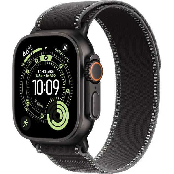 Apple Watch Ultra 3, GPS + Cellular, 49mm, Black Titanium Case, Black/Charcoal Trail Loop, M/L