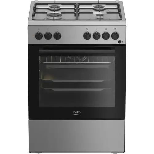 Aragaz Beko FBSE62120XD, Mixt, 4 arzatoare, Aprindere electrica, Gatire asistata cu ventilatie, Grill, 60 cm (Inox)