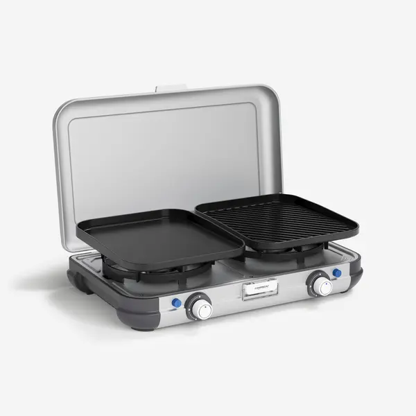 Aragaz de camping cu gaz, 2 arzătoare, Camp & Grill - Plancha, Grill