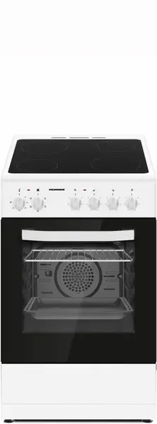 Aragaz electric HEINNER HFSC-S56E4VWH, plita vitroceramica, 4 zone de gatit, Cuptor electric, Clasa A, Grill, Ventilatie, 50x60 cm (Alb)