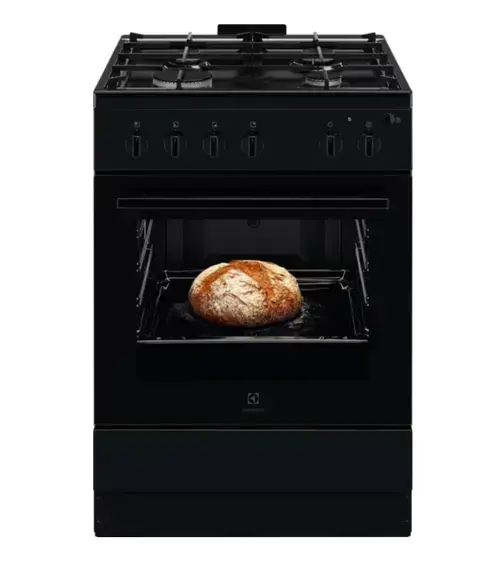 Aragaz Electrolux LKG604013K, Gaz, 4 arzatoare, Gratare fonta, Siguranta plita+cuptor, Autocuratare catalitica, Aprindere electrica plita si cuptor, Grill electric, Rotisor, Iluminare cuptor (Negru)