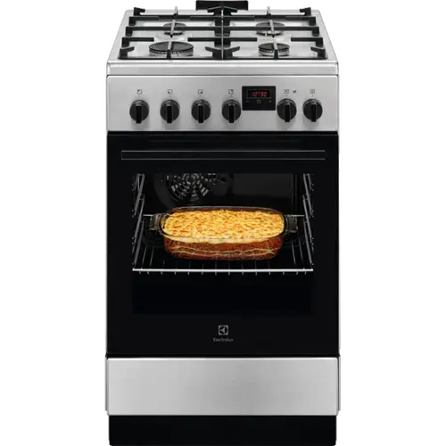 Aragaz Electrolux LKK540223X , Mixt, 4 arzatoare gaz, Gratare de fonta, Cuptor electric, Grill electric, Clasa A, 50cm (Inox)