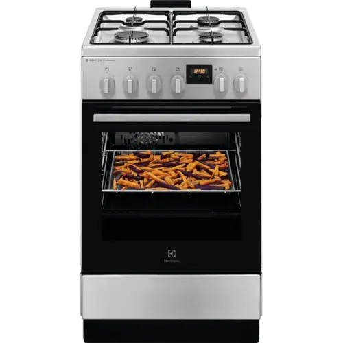 Aragaz Electrolux LKK560222X , Mixt, 4 arzatoare gaz, Gratare de fonta, Cuptor electric, SteamBake, AirFry, Timer electronic, Grill electric, Clasa A, 50cm (Inox)