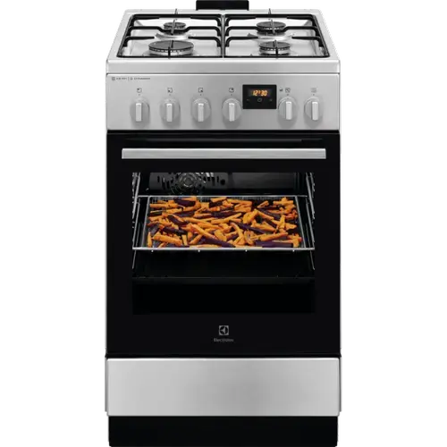 Aragaz Electrolux LKK564221X, Mixt, 4 arzatoare, Cuptor electric, Autocuratare catalitica, SteamBake, AirFry, Timer, Grill electric, Clasa A, 50 cm (Inox)