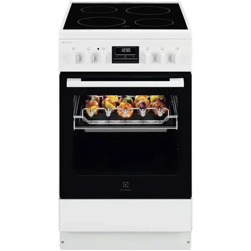 Aragaz Electrolux LKR540267W, Electric, Vitroceramica, 4 zone de gatit, Raft BBQ, Timer electronic, Grill, Iluminare cuptor, Clasa A, 50 cm (Alb)