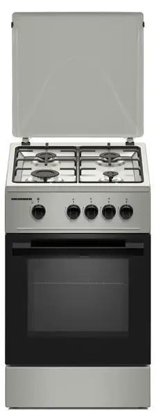 Aragaz HEINNER HFSC-K50SL, Gaz, 4 arzatoare, Duze GPL incluse, Tava si gratar cromat, 50 cm (Argintiu)