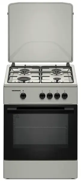 Aragaz HEINNER HFSC-K6060SL, Gaz, 4 arzatoare, Aprindere electrica, Duze GPL incluse, Tava si gratar cromat 60 cm (Argintiu)