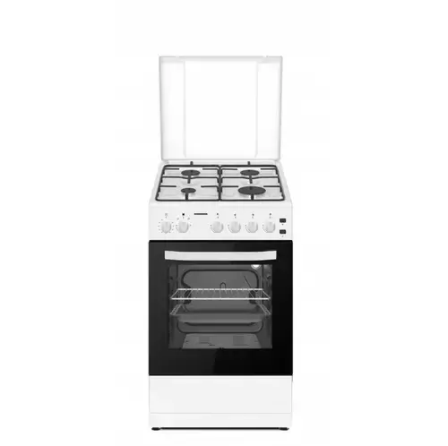 Aragaz Heinner HFSC-S60LITGWH, Gaz, 4 arzatoare, Aprindere electrica, Timer, Grill, Lumina cuptor, Duze GPL (Alb)