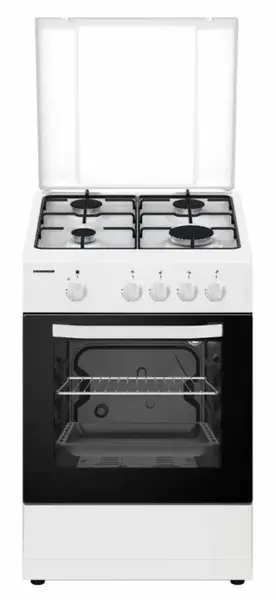 Aragaz Heinner HFSC-SME50WH, 4 arzatoare, Gaz, 50cm, Dispozitiv de siguranta plita si cuptor (Alb)