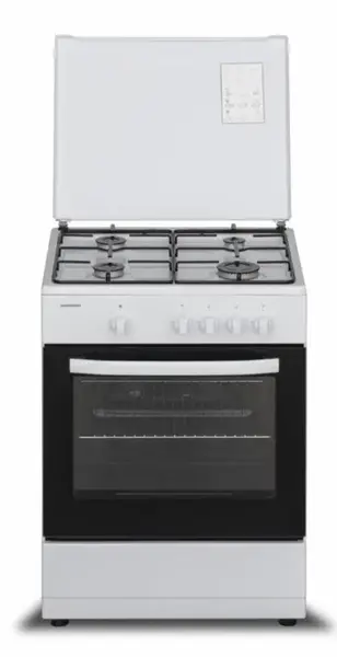 Aragaz Heinner HFSC-SME60WH, Gaz, 60X55 cm, 4 arzatoare, Dispozitiv siguranta, Capac metalic (Alb)