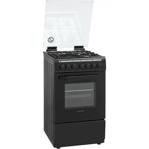 Aragaz Heinner HFSC-V60LITGC-BK, Mixt, 4 arzatoare, Aprindere electrica plita, Dispozitiv de siguranta plita, Cuptor electric, 6 functii, Timer, Grill, Duze GPL incluse, Tava si gratar cromat, 60 cm (Negru)
