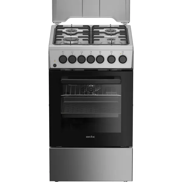 Aragaz mixt Arctic AMG5612STLXN, 4 arzatoare, 8 functii, Aqua Drop Clean, Incalzire inferioara, Iluminare interioara, Clasa A, Culoare Inox