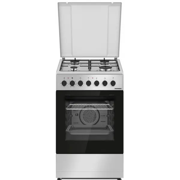Aragaz mixt Heinner HFSC-S60LITGC-SL, 4 arzatoare, Clasa A, Suport email, Timer, 6 functii, Argintiu