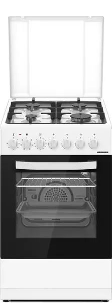 Aragaz mixt HEINNER HFSC-S65MIXF-WH, Gaz, 4 arzatoare, Aprindere electrica plita, Cuptor electric, Clasa A, 6 functii, Timer, Grill, Lumina cuptor, Sertar inferior vase (Alb)