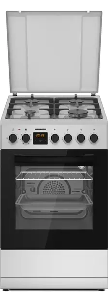 Aragaz mixt HEINNER HFSC-S65MIXFD-SL, Gaz, 4 arzatoare, Aprindere electrica plita, Cuptor electric, Clasa A, 6 functii, Timer, Grill, Lumina cuptor, Sertar inferior vase (Argintiu)