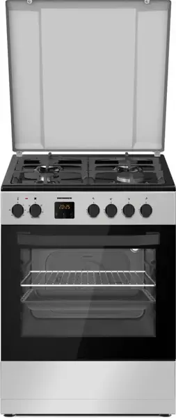 Aragaz mixt HEINNER HFSC-S66FDC-BIX, Gaz + Electric, 4 arzatoare, Clasa A, 6 functii, Grill, Autocuratare catalitica (Inox)