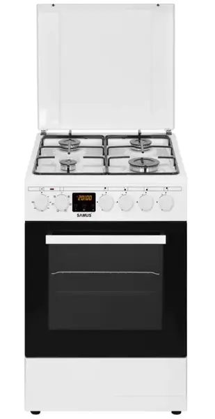 Aragaz mixt Samus SM563AENS WHITE, Gaz, 4 Arzatoare, Cuptor electric, 43 L, 50 cm (Alb)