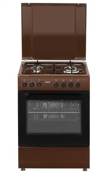 Aragaz mixt Samus SM662AENS BROWN, Gaz, 4 Arzatoare, Arzator Wok, Cuptor electric, 56 L, 59.8 cm (Maro)