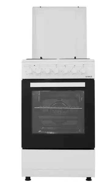 Aragaz mixt Samus SM662AENS WHITE, Gaz, 4 Arzatoare, Arzator Wok, Cuptor electric, 56 L, 59.8 cm (Alb)