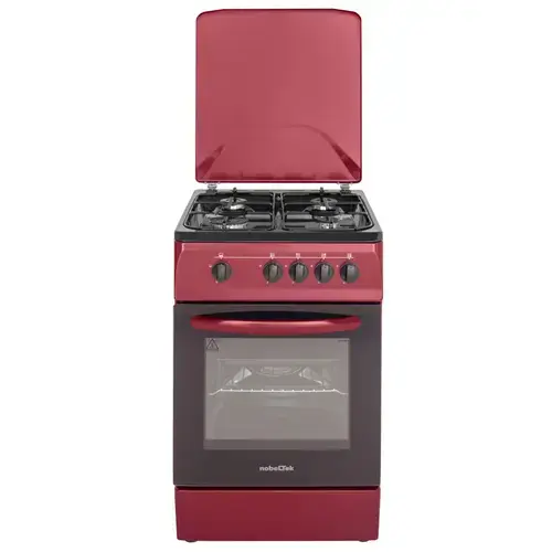 Aragaz NobelTek NLT 1065BD/G1, Gaz, 4 arzatoare, Dispozitiv siguranta plita si cuptor, 50 x 60 cm (Rosu)