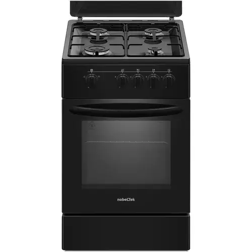 Aragaz Nobeltek NLT 5551N/G1, Gaz, 4 arzatoare, Siguranta plita si cuptor, Echipat cu duze GPL, Duze GN de schimb, 50 cm (Negru)