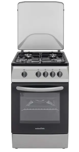 Aragaz NobelTek NLT 5601S/G1, Gaz, 4 arzatoare, Dispozitiv siguranta plita si cuptor (Argintiu/Negru)