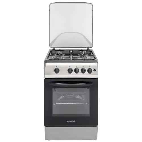 Aragaz NobelTek NLT 5602IX/G1, Gaz, 4 arzatoare, Dispozitiv siguranta plita si cuptor, Aprindere electrica, 50 x 60 cm (Inox)